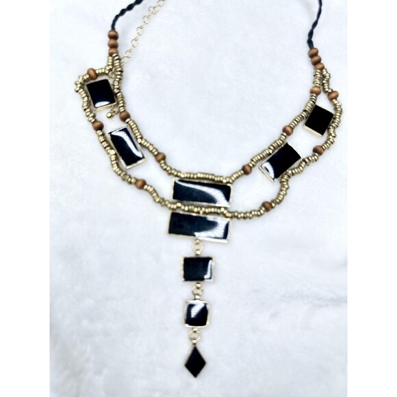 NEW Free People Lately Necklace Gold Black Bohemian Goddess Layered Statement - Picture 2 of 5